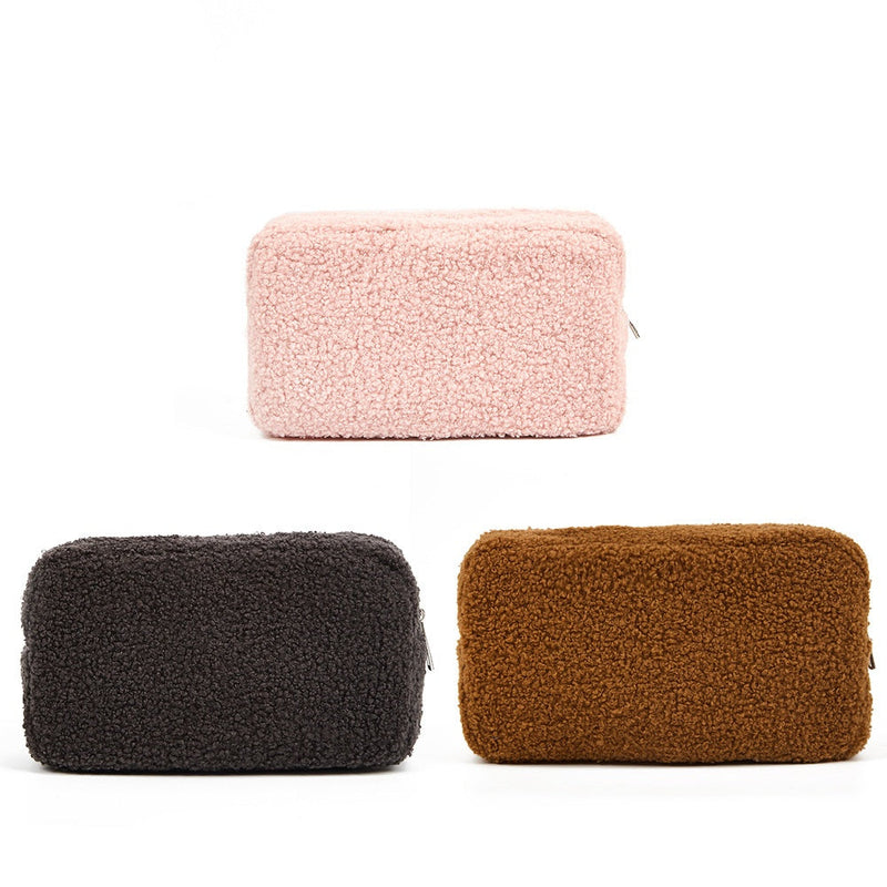 Autumn And Winter Solid Color Velvet Bag Large Capacity Skincare Products Storage Bag
